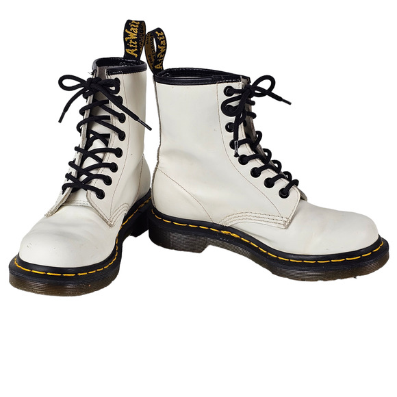 Dr Doc Martens Zavala white leather lace up ankle combat boots Ladies size 5 US - Picture 1 of 12